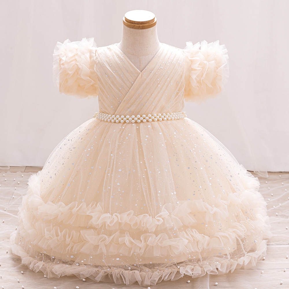 Vestido de niña de comercio exterior transfronterizo vestido de princesa esponjoso con lentejuelas con cuentas vestido de bebé para niños