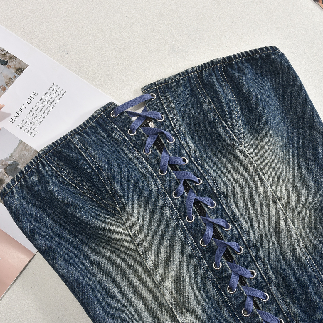 Wholesale Women's Sexy Streetwear Solid Color Holiday Bar Strapless Sleeveless Denim Dress display picture 8