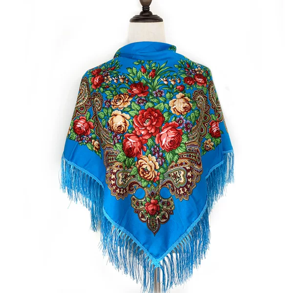 Ethnic Style Retro Tassel Square Spring Summer Autumn Winter Baotou Short Beard Scarf Bohemian Flower Foreign Trade Scarf