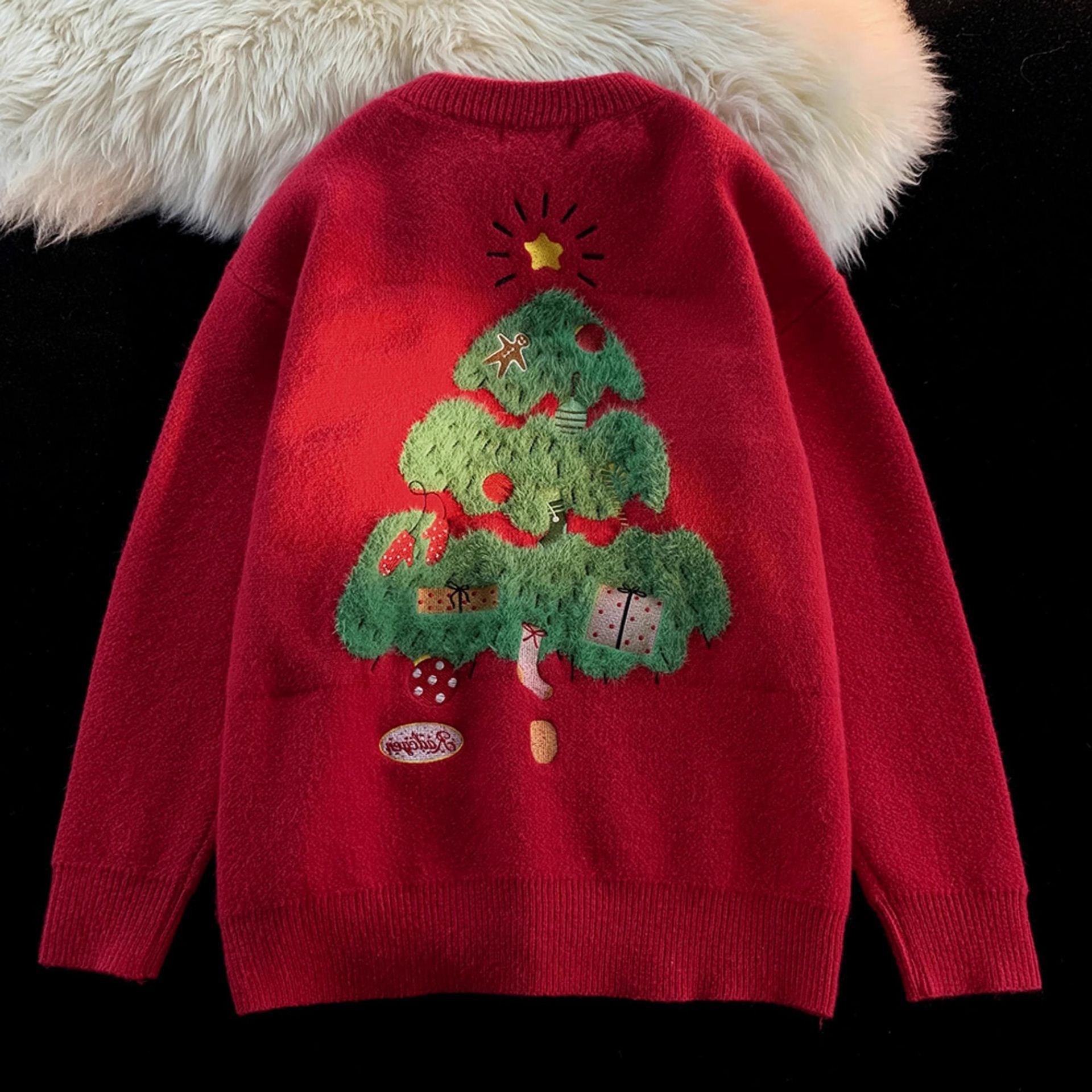 Explosiones transfronterizas de tamaño europeo de tamaño grande árbol de Navidad sensación de atmósfera tridimensional flocado camisetas de punto suéter hombre otoño invierno fábrica mayorista