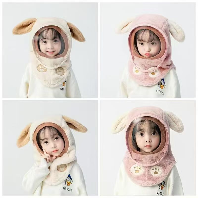 Children's Hat Winter Windproof Hat Baby Autumn and Winter Electric Car Neck Scarf Integrated Windproof Hat Pullover Hat