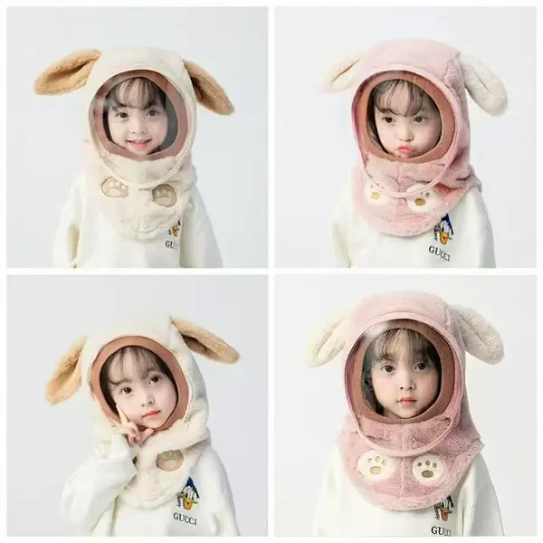 Children's Hat Winter Windproof Hat Baby Autumn and Winter Electric Car Neck Scarf Integrated Windproof Hat Pullover Hat