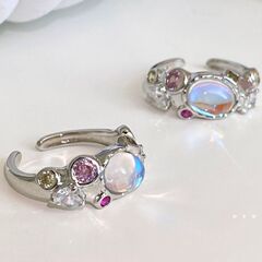 2022 New Xuanyi Style Opal Moonstone Colorful Gemstone Sapphires Pink Diamond Ring Lava Unique Design