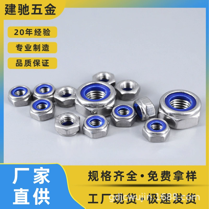 Фабрика 201 Шестигранная Стопорная гайка из нержавеющей стали M4-M16 Нейлоновый замок Самоблокирующаяся гайка Стопорная крышка