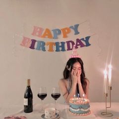 網紅生日快樂橫幅 無紡布拉旗馬卡龍色生日字母掛旗 派對裝飾用品