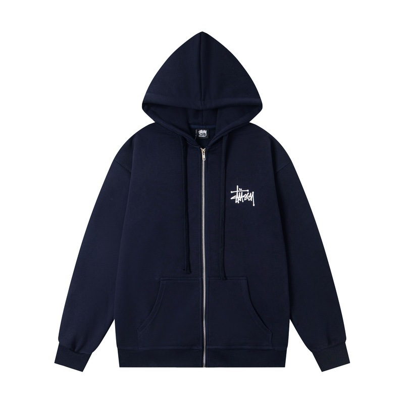 高品质Stussy 斯图西 欧美经典Logo印花拉链连帽开衫外套卫衣男|undefined