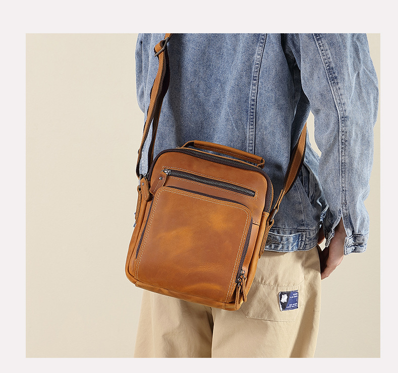 New business shoulder bag, men's leather bag, Crazy Horse leather messenger bag, casual retro large-capacity leather._ipsvogv.com