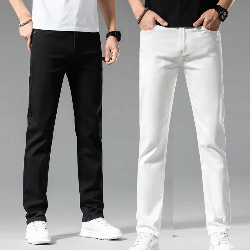 Spring and Autumn New Style Black High-End Pure Cotton Men's Straight Casual Pants, Fashionable and Versatile White Casual Pants, Trendy Men's Wear