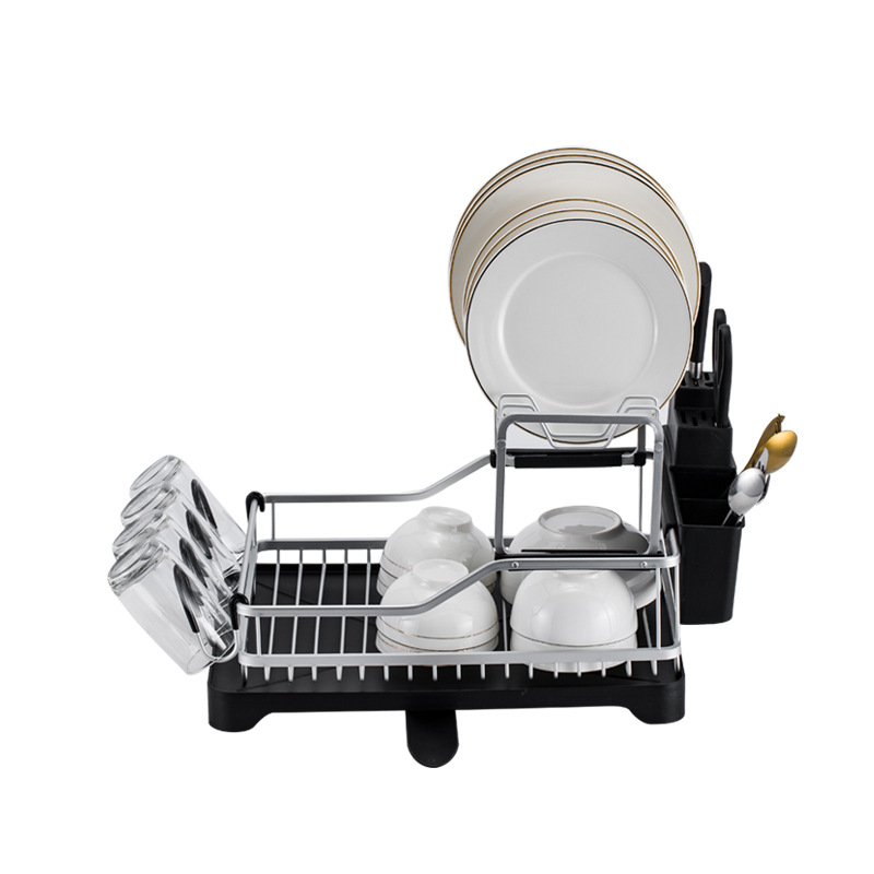 Ventas directas de fábrica de estantes para platos de cocina de aluminio de doble capa de aleación de aluminio, desmontaje y desagüe, estantes para platos, estantes para cocina