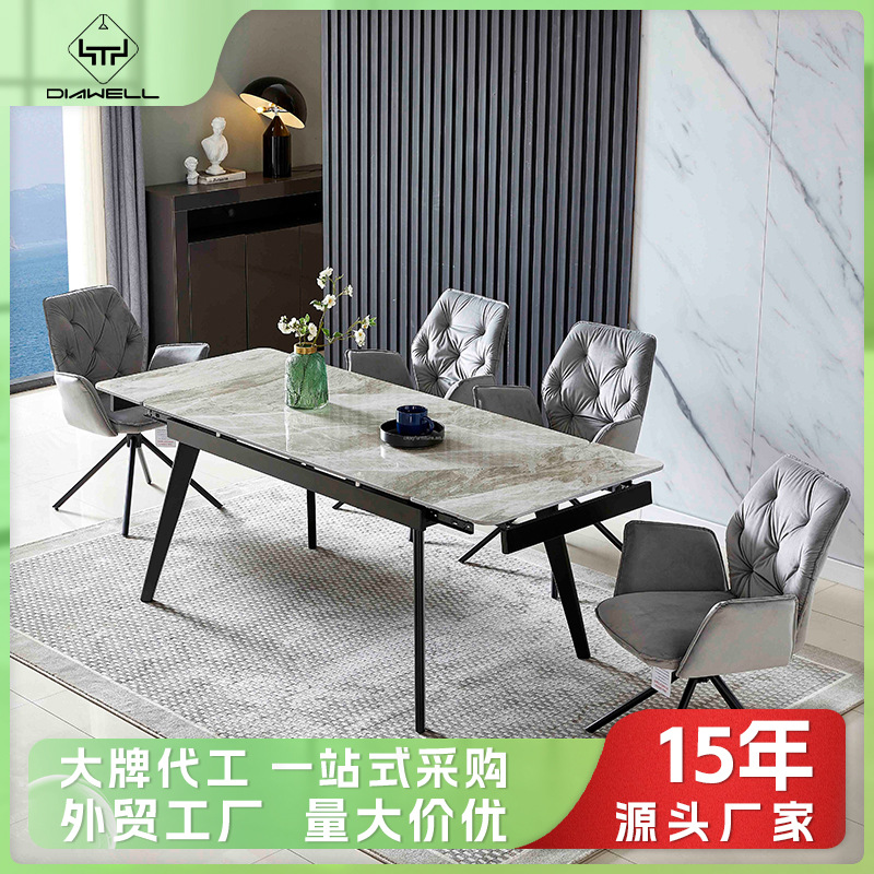 mesa de comedor nórdica alta sensación mesa de comedor de pizarra retráctil plegable rectangular mesa de negociación de viento crema image 1