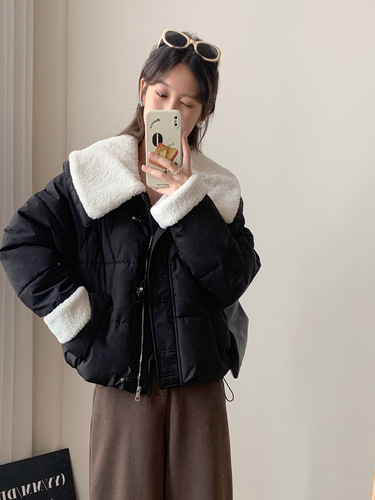Winter new style down cotton coat, women's short, small, horn button, warm cotton coat, lamb hair cotton coat, coat