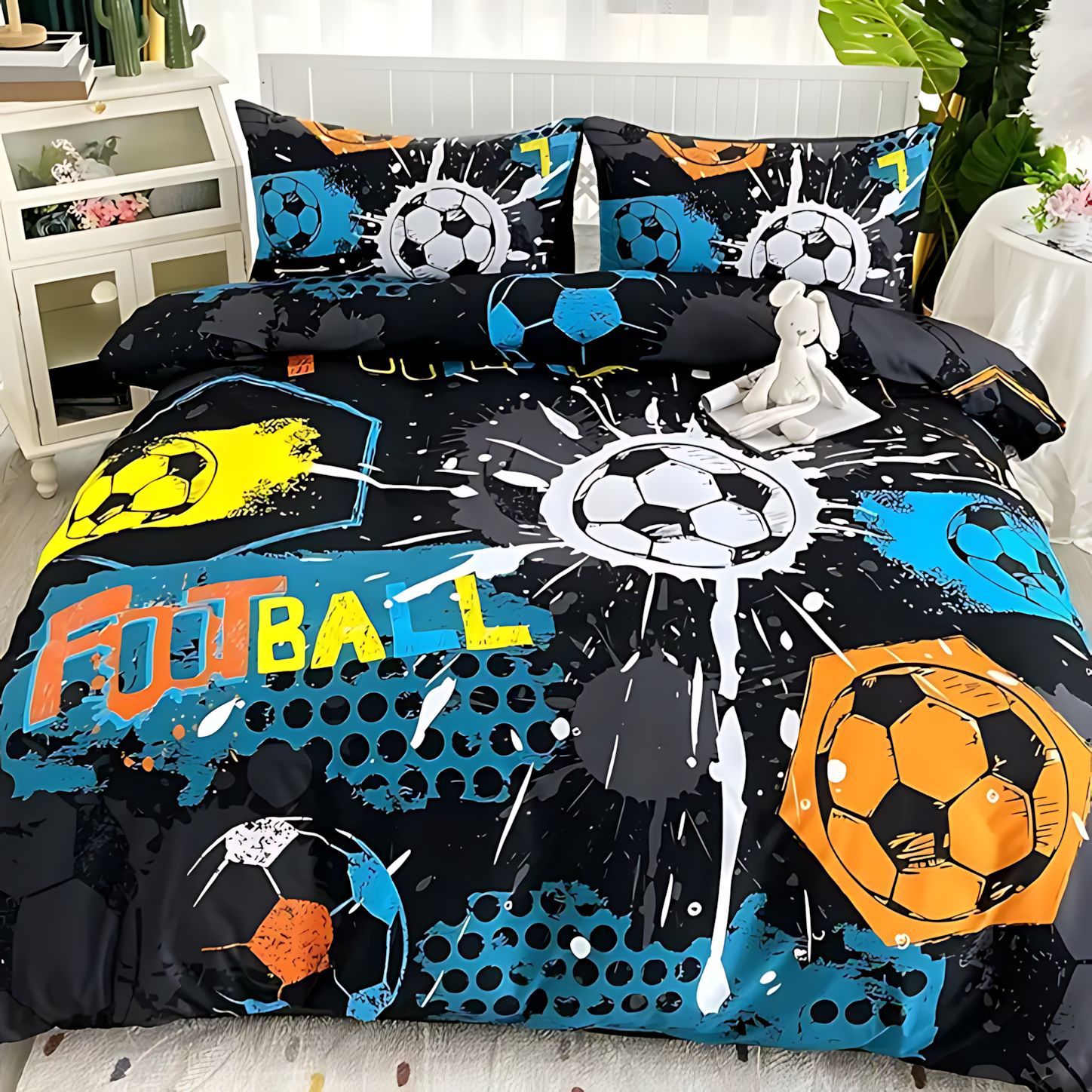 TEMU / JIT Amazon Fashion Sports Football Theme 3D Digital Printed Colchón Kit de ropa de cama