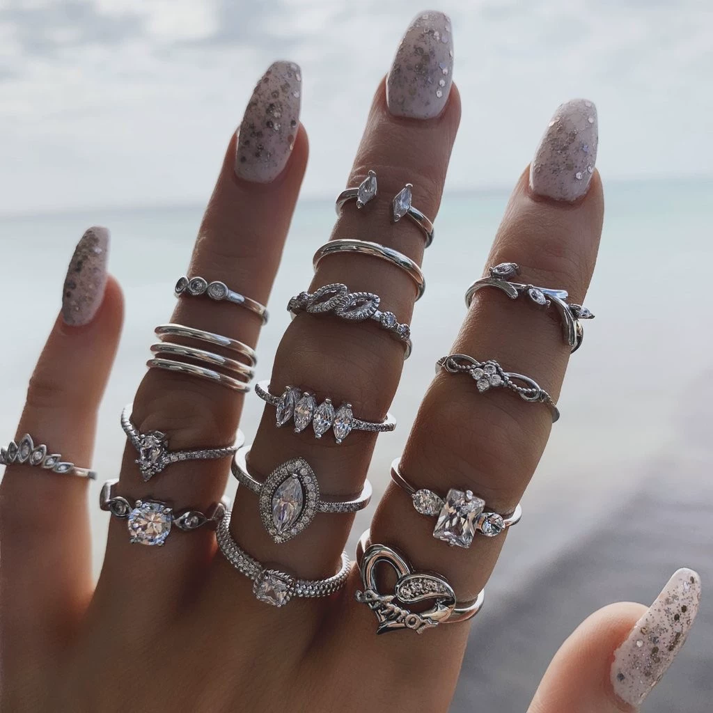 Ring multi-joint set, European style, metal adjustable stackable rings, assorted designs