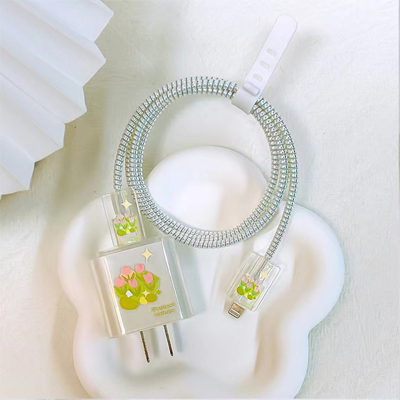 Adecuado para Apple cargador de carga rápida impresión suave caso transparente funda protectora cable morder dispositivo caso cargador funda protectora