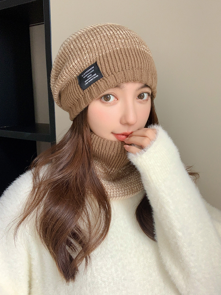 Kötött pulóver sapka és sál szett férfi és női téli vastagított és bársony kültéri arcvédő kétszínű kötött sapka_voghion.com