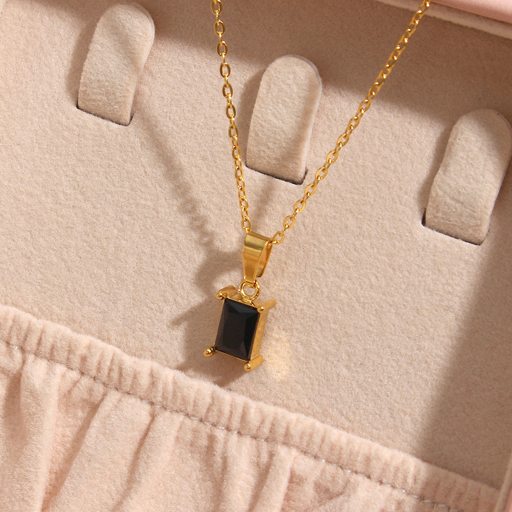 Glam Square Stainless Steel Necklace Plating Zircon Stainless Steel Necklaces