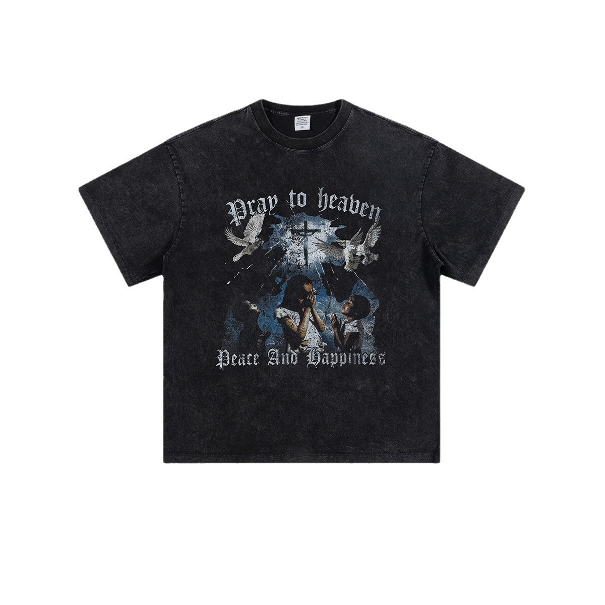 2025 verano americano marca de moda retro superdimensionada lavado con agua viento neutro suelto pequeño cuello camiseta de manga corta moda masculina
