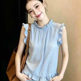 有货 轻奢减龄边小清新背心女2026夏季波点马甲无袖衬衫上衣