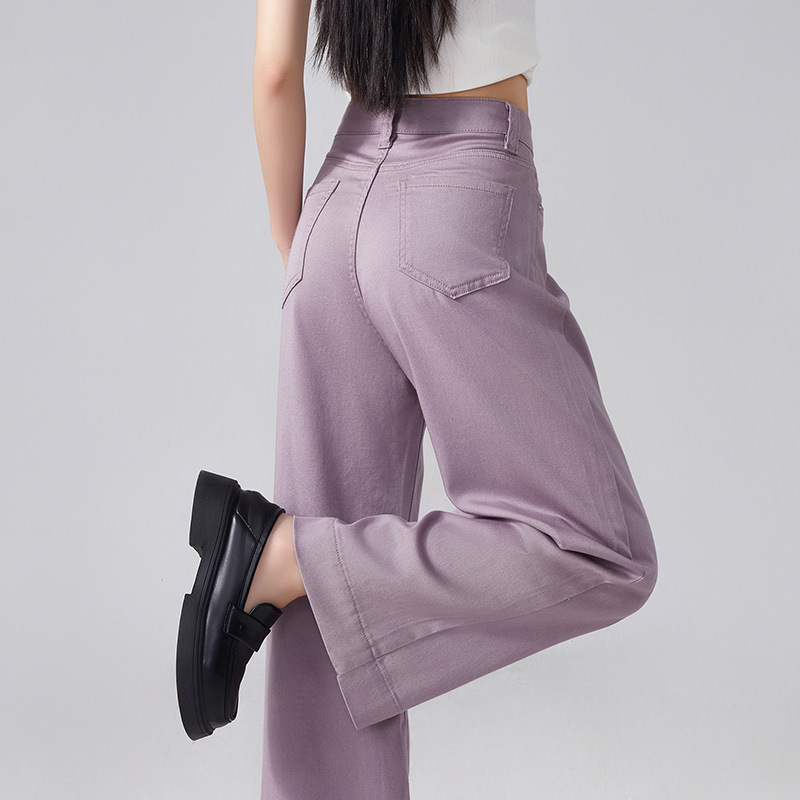 妙珍 夏用 テンセル 薄手 ハイウエスト ワイドレッグパンツ デニムパンツ レディース 九分丈 ストレートパンツ 女性用 3307 ワイドレッグ 着痩せ効果|undefined