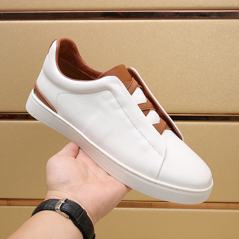 Original Niche First-Layer Cowhide Casual Sneakers for Men, No Laces, White Genuine Leather Versatile Shoes Similar to Those from Niumiya in Shopping Malls