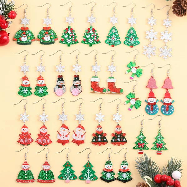 European and American Cross-Border Christmas Earrings Snowman Christmas Tree Snowflake Acrylic Earrings Personalized Earrings Earrings for Women