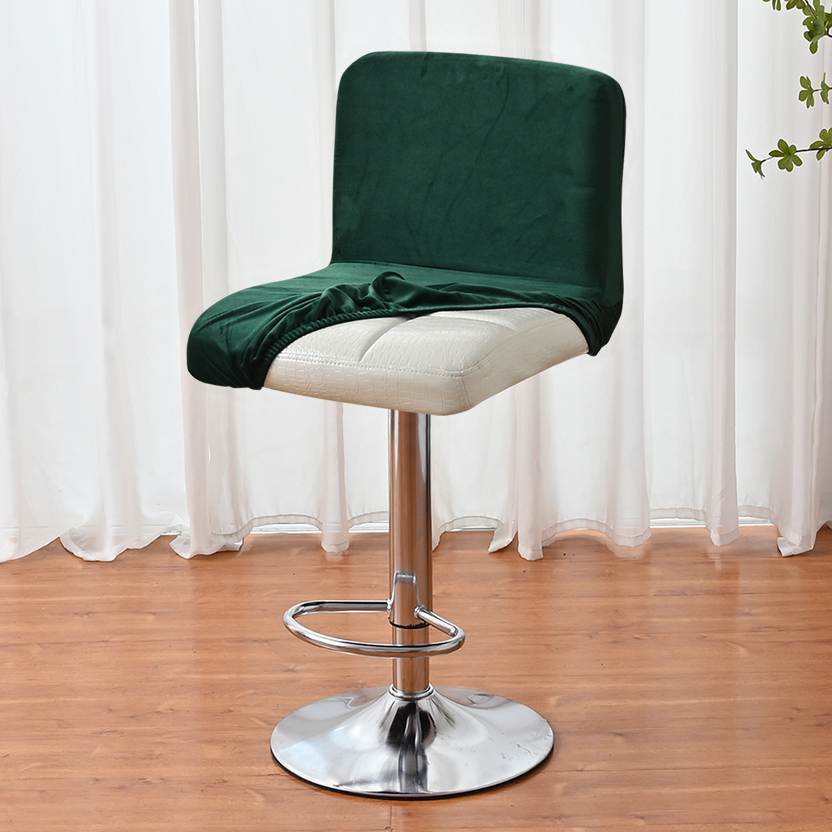 Cubierta de silla de respaldo corto de terciopelo zorro plateado elástico de color sólido transfronterizo con todo incluido