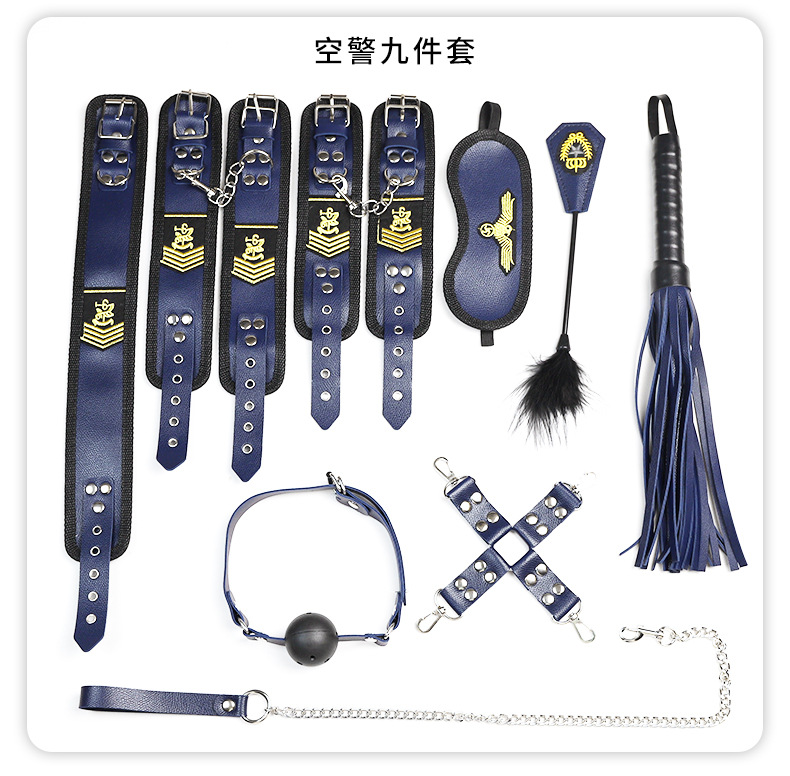 Nine-Piece Bondage Kit with Metal Handcuffs and Nipple Clamps, PU Leather, White — detail image 34
