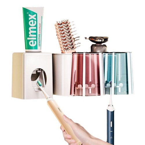 Toothbrush rack without punching, brushing cup, mouthwash cup, wall-mounted shelf, wall-mounted bathroom electric family set