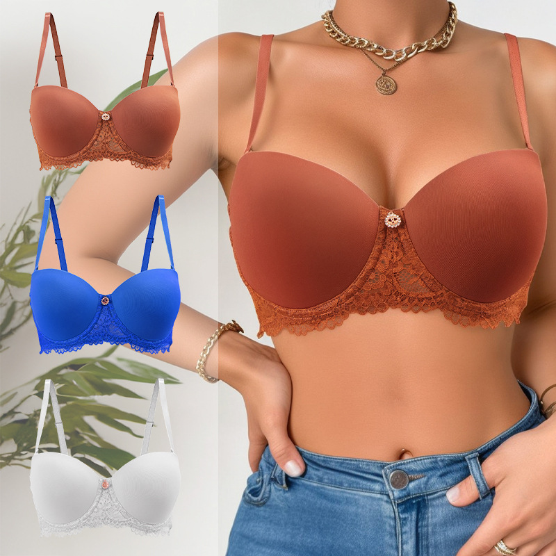 Transfronterizos europeos y estadounidenses sexy encaje borde suave ropa interior pequeña cocinada con anillo de acero anti-caída cómodo sujetador transpirable mujer