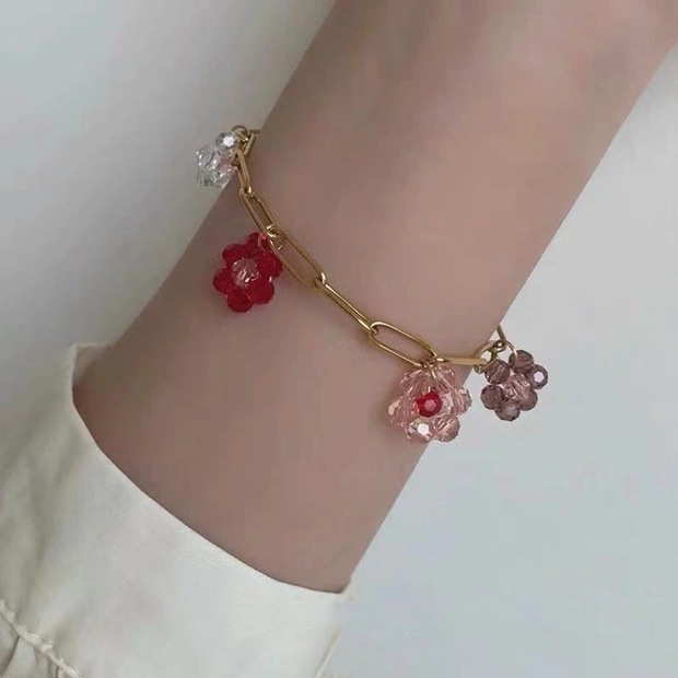 Vacaciones Dulce Flor Vidrio Cobre Mujeres Pulsera Collar display picture 3