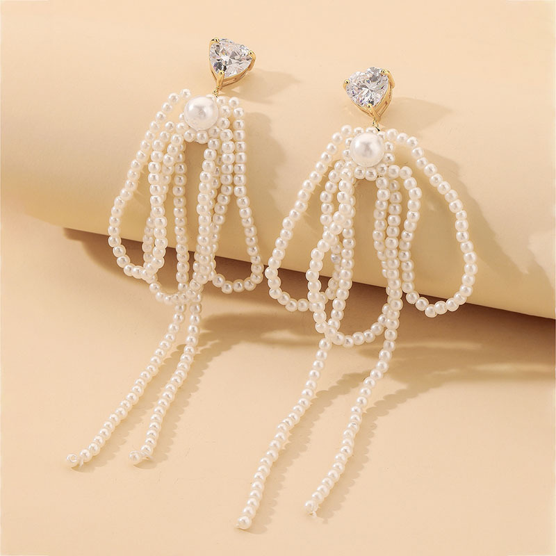 Fashion Crystal Pearl Bow Tassel Earrings Wholesale Nihaojewelry display picture 9