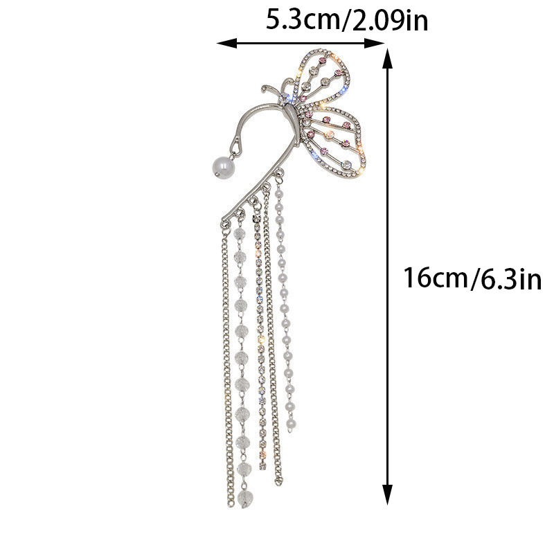 Europa y América transfronteriza nuevos pendientes de borla de mariposa de las mujeres de la perla Rhinestone pendientes de mariposa no perforados pendientes de clip de hueso del oído