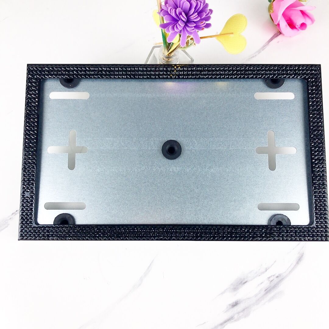 Qìchē European License Plate Frame with Rhinestones (License plate holder/license plate holder) - black