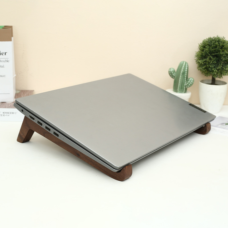 Venta al por mayor de madera maciza estante de refrigeración perezoso artefacto Nogal Negro soporte de computadora portátil altura creciente rack soporte de computadora retráctil