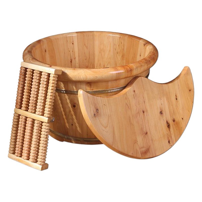 Baño de pies de invierno de madera de cedro Cubo de lavado de pies bañera de pies aislamiento de lavabo de madera hogar engrosado carbonizado Cubo de madera adulto sobre la rodilla