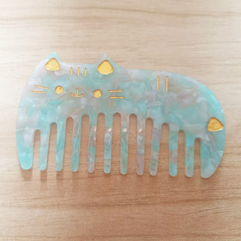 韓国アセテート広歯ヘアコームレトロかわいい猫コームポータブルウォッシュヒョウ柄帯電防止ヘアコーム|undefined