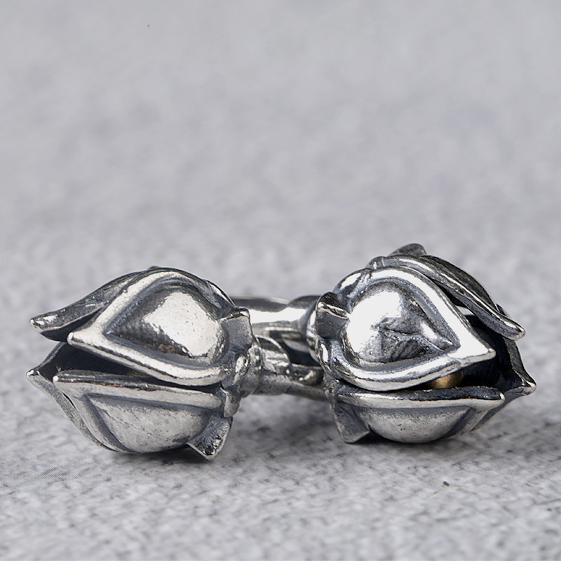 S925 silver poppy flower bud Lotus Bell pendant Chinese style retro men's and women's national fashion pendant accessories