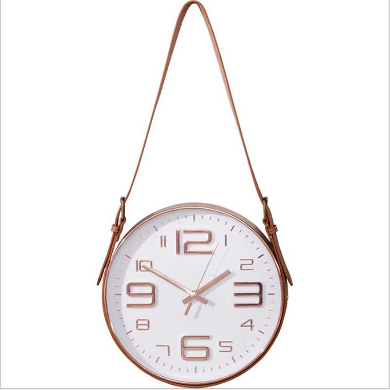 Simple moderno reloj de la correa sala de estar Fondo pared moda mudo ronda estilo industrial dormitorio decoración atmosférica Reloj de pared