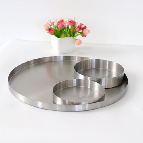 Nordic stainless steel primary color disc metal silver tray storage tray ornaments tray round tray fruit tray