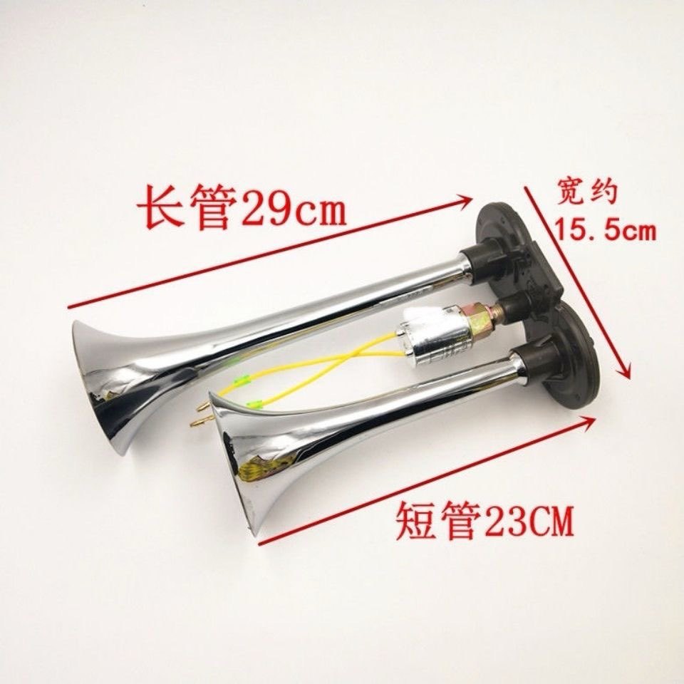 Large Truck 12V 24V Electric Air Horn, High-Pitched Super Loud Waterproof Metal Dual-Tube Universal Horn