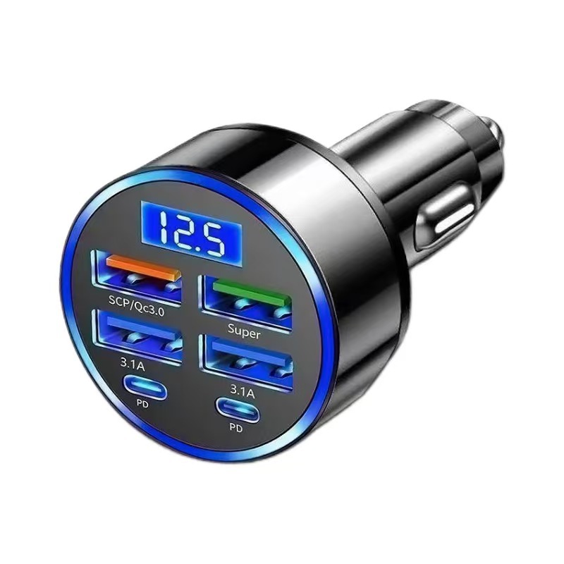 Cross-border car charger, super fast charging, high-power voltage display, USB charging car cigarette lighter charger