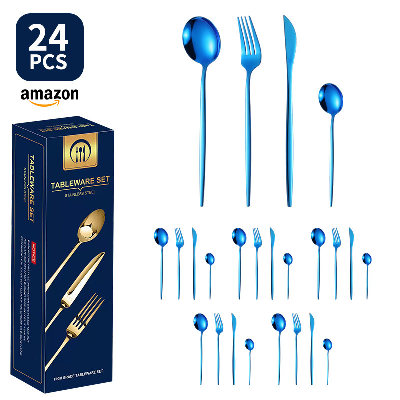 国境を越えたアマゾンポルトガルステンレス食器チタンメッキ金色ギフトボックス品ステーキナイフフォークスプーン24点セット|undefined