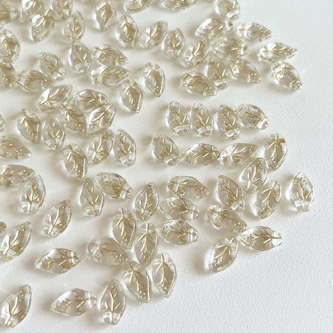 （2颗）进口捷克珠透色描金树叶子10*6mm手作diy串珠项链材料