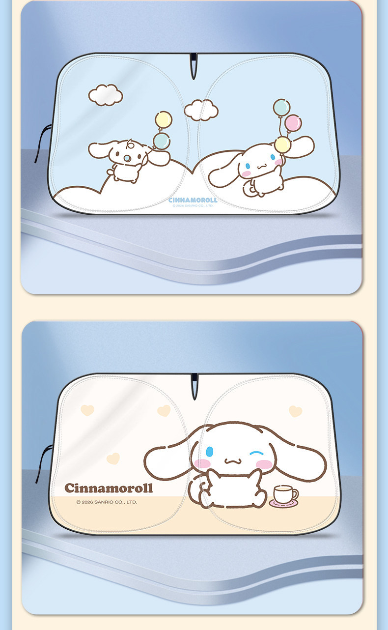 Cinnamoroll Car Sunshade Heat Insulation Sunshade Front Windshield Sunshade 2026 New Model Black Rubber Heat Insulation for Women