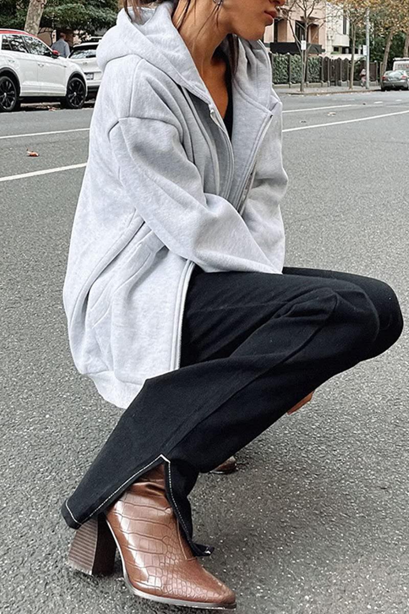 456g Weight Long Sleeve Sleeve Length Zipper Placket Type Regular Sleeve Sleeve Type Polyester Fabric Type Long Top Length Hoodie Tops Type Daily Occasion Hooded Neckline Regular Fit Fit Type Solid Color Pattern Spring, Autumn Season Women's Gender Pocket Design Streetwear Style Women's Streetwear Solid Color Pocket Zipper Hoodie 30