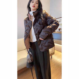 现货高格，时髦显瘦 秋冬轻暖95白鹅绒双面穿羽绒服立领短外套女