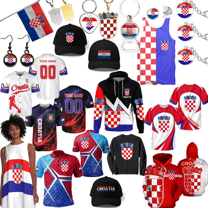European and American Fashion Cross-border Countries Spring New Zipper Shirt Croatia Country 3D Printing Country Hooded Length