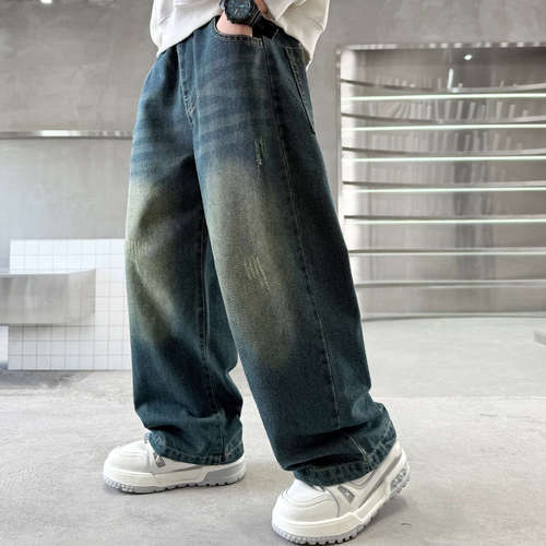 Boys 'pants spring and autumn 2026 new style jeans for middle and middle children's Western-style casual pants for children's loose pants and wide-leg pants