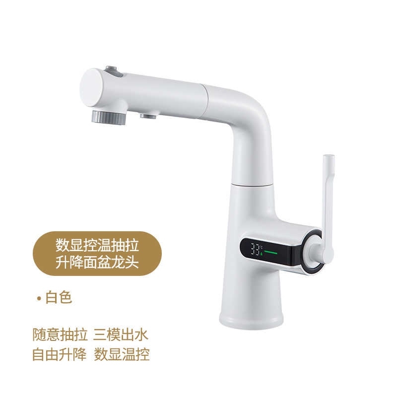 Pistola gris elevador giratorio y pull-pull lavabo grifo de un solo orificio todo el gabinete de baño de crema de cobre se puede lavar el cabello