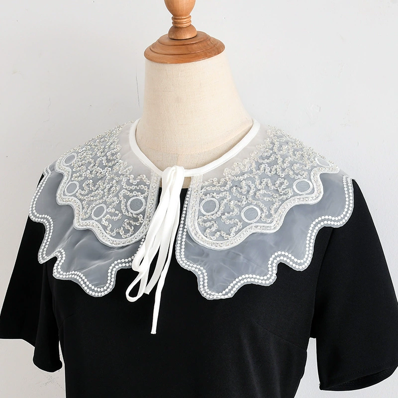 Женский Универсальный искусственный воротник из бисера, вышитый воротник для кукол, кружевной плащ, полый декоративный воротник, кружевная внешняя шаль